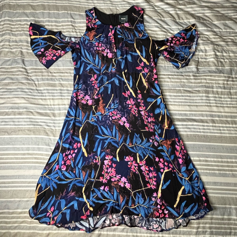 Anthropology Maeve Women Multicolor Floral Cold Shoulder Sleeves Size 8 Dress